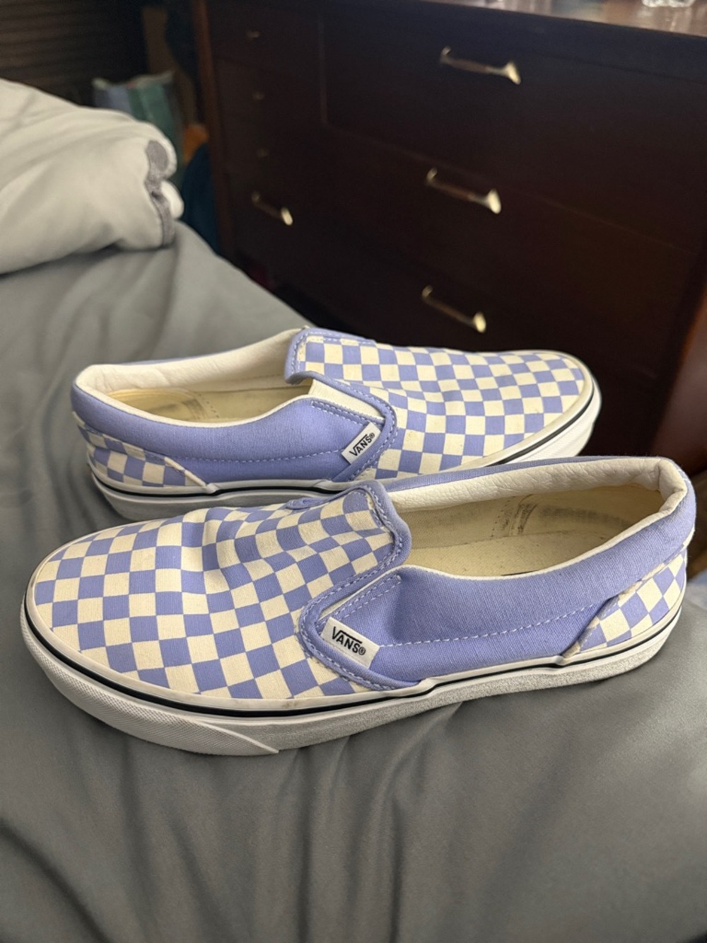 Vans Big Kids Classic Slip-On Checkerboard in Lavender and White